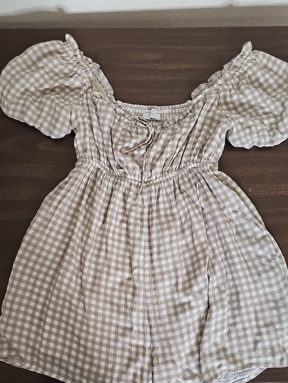 Dress Forum Beige & White Gingham Short Romper